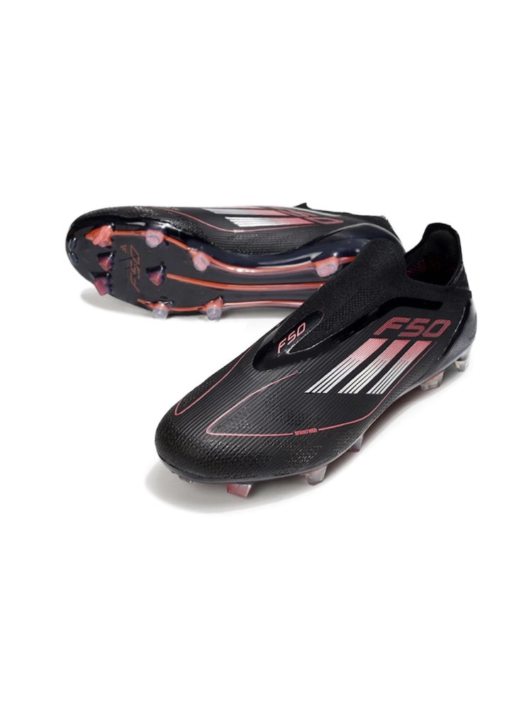 2025 adidas F50 Elite Laceless FG Core Black Iron Metal Lucid Red