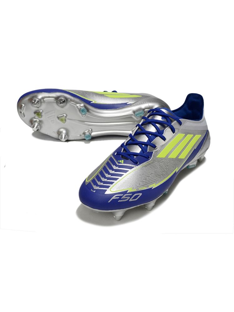 2025 adidas F50 Elite SG-Pro Silver Metallic Solar Yellow Lucid Blue