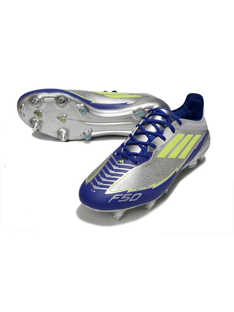 2025 adidas F50 Elite SG-Pro Silver Metallic Solar Yellow Lucid Blue