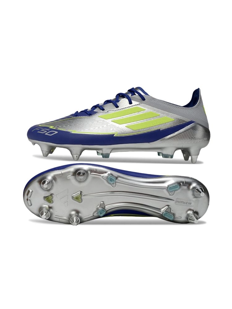 2025 adidas F50 Elite SG-Pro Silver Metallic Solar Yellow Lucid Blue