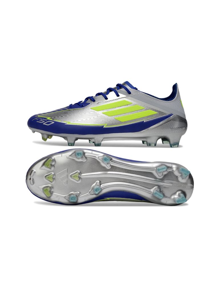 2025 adidas F50 Messi Elite FG Silver Metallic Solar Yellow Lucid Blue