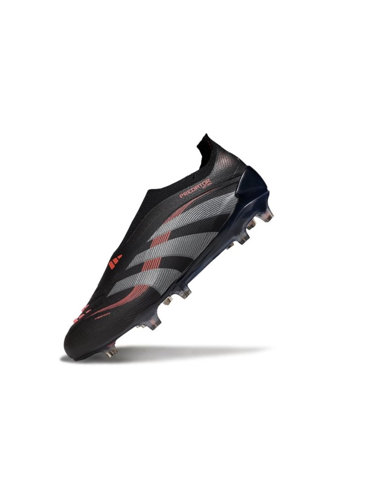 2025 adidas Predator Elite Laceless FG Black Grey Four Lucid Red