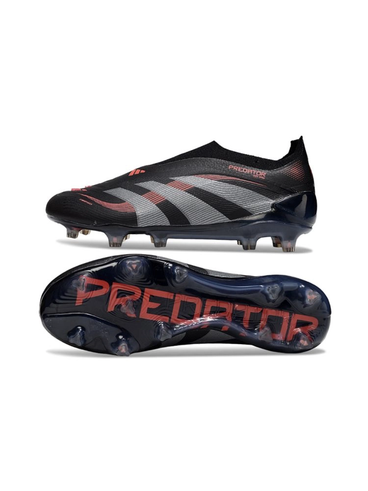 2025 adidas Predator Elite Laceless FG Black Grey Four Lucid Red