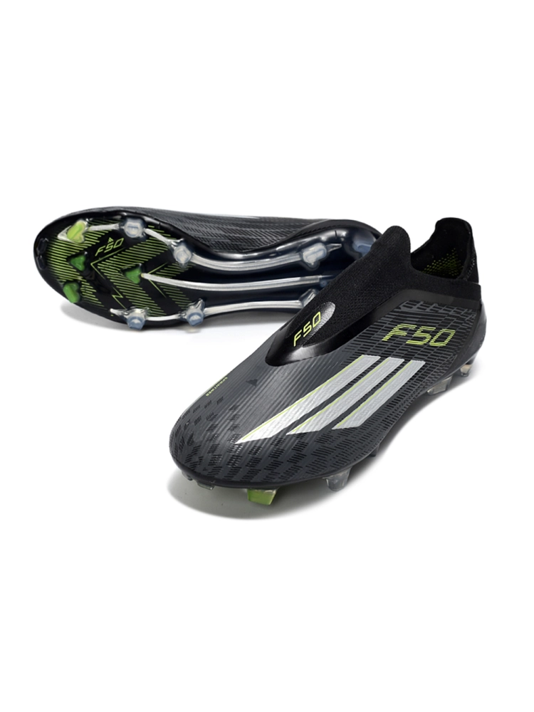 adidas F50 Elite Laceless FG Core Black Iron Metallic Solar Green
