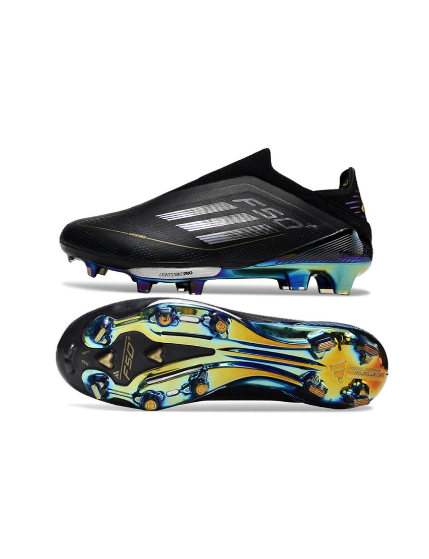 adidas F50+ League Laceless FG Dark Spark - Core Black/Iron Metal/Gold Metallic